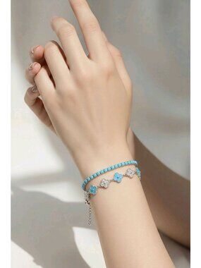 NWT- Blue & Silver Floral Bracelet Dainty & Elegant Jewelry (SKU#0518)
